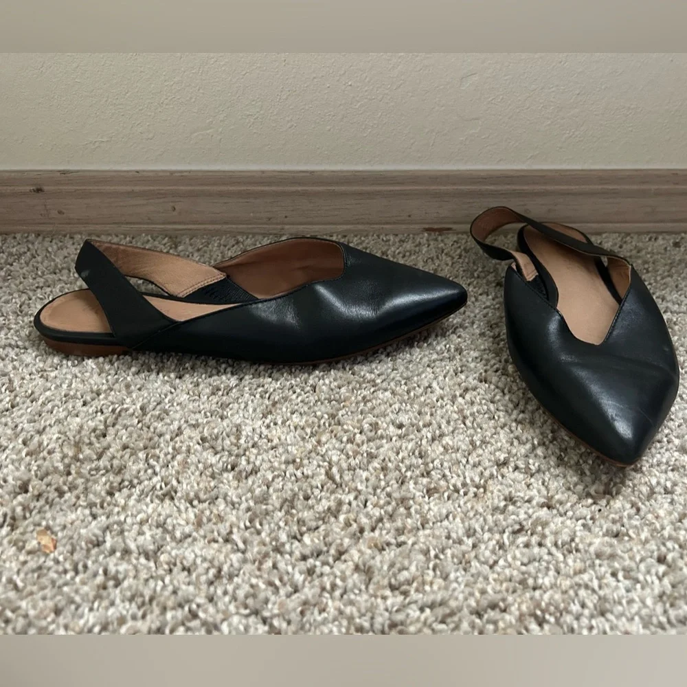 Madewell The Ava Slingback Flat Leather Black Size 7 Women's Business Travel Tan - Picture 1 of 11
